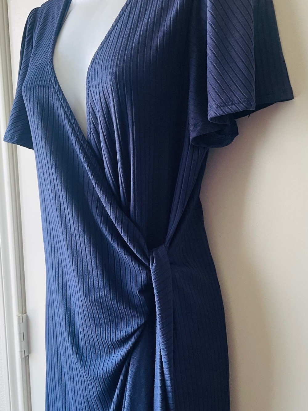 Socialite Navy Ribbed Wrap Mini Dress - Picture 3 of 9